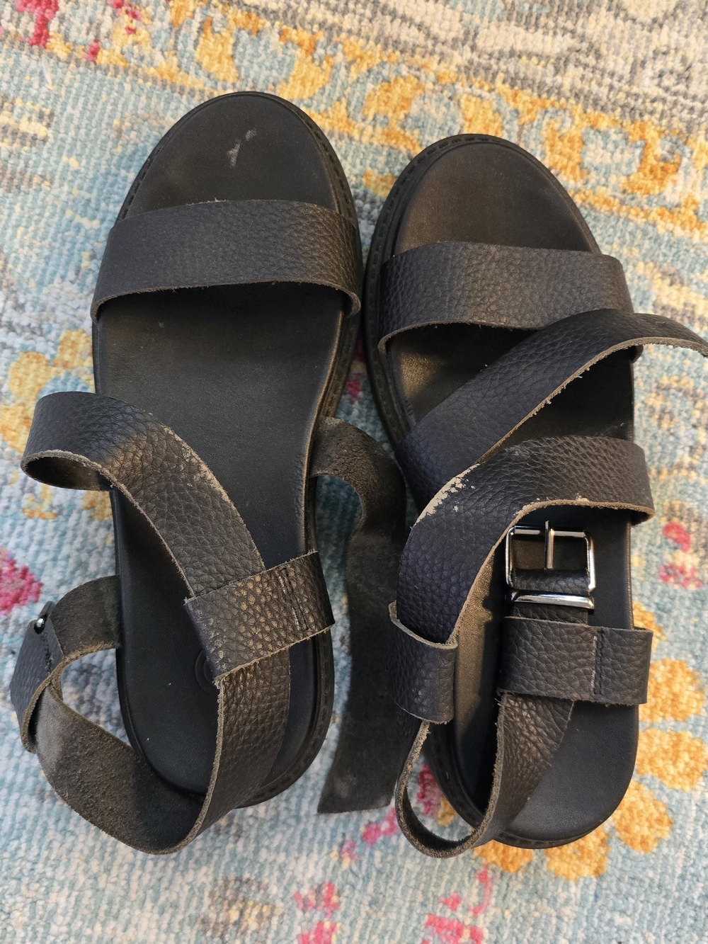 Black Platform Leather Sandals - Picture 4 of 5